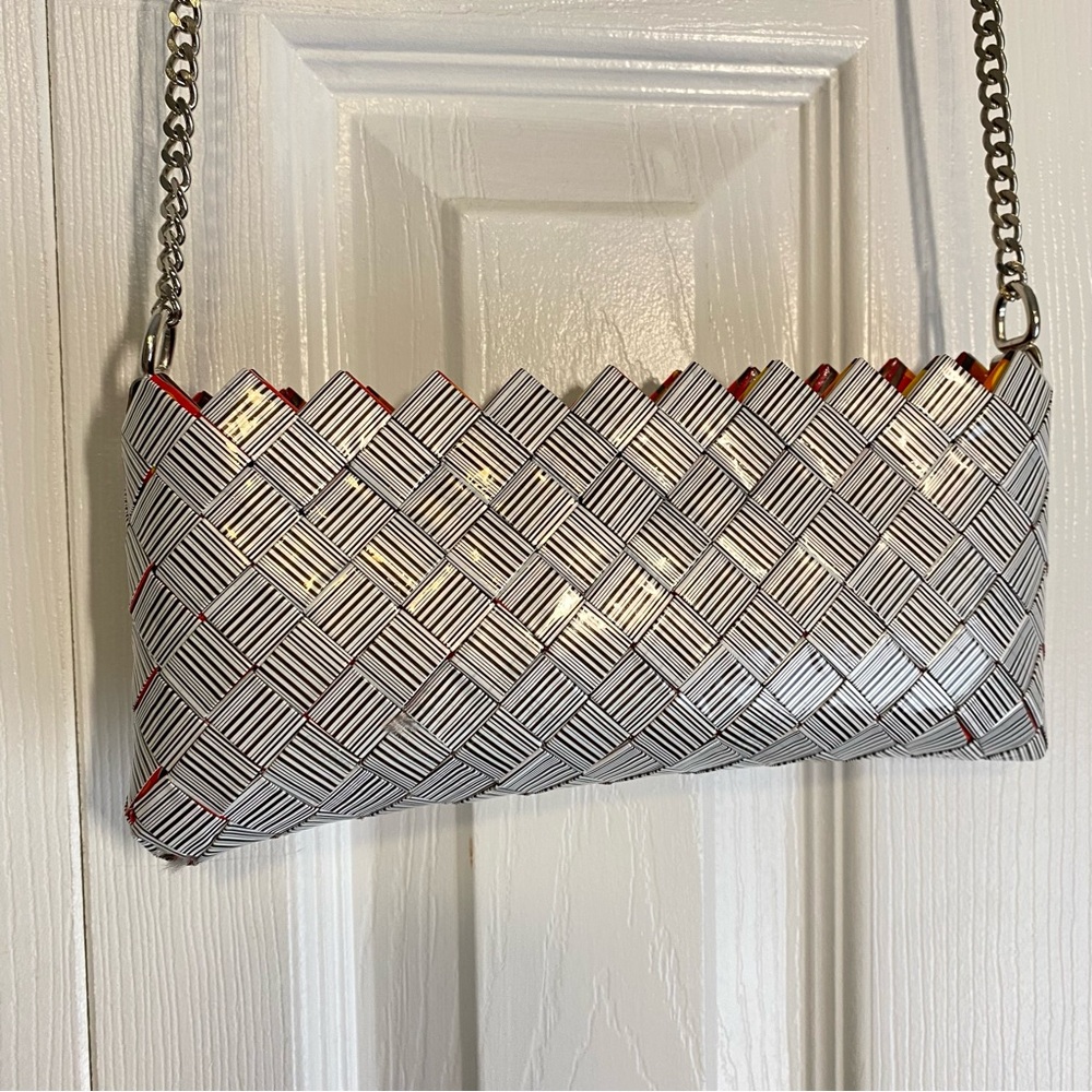 Candy Wrapper Purse with Chain Barcode Red Black White - Picture 3 of 12